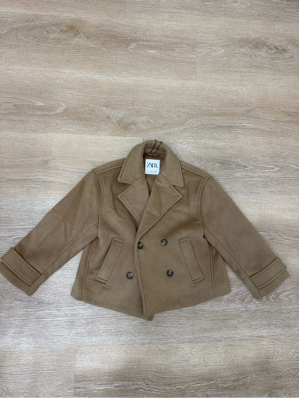 ZARA Girls Camel Wool Blend Double Breasted Peacoat Jacket Size 8-9